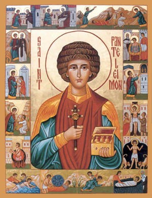 St. Panteleimon icon with Relics